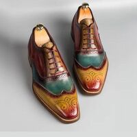 Multi Touch Handmade Wingtip  Lace Up Dress Shoes - Thumbnail 1