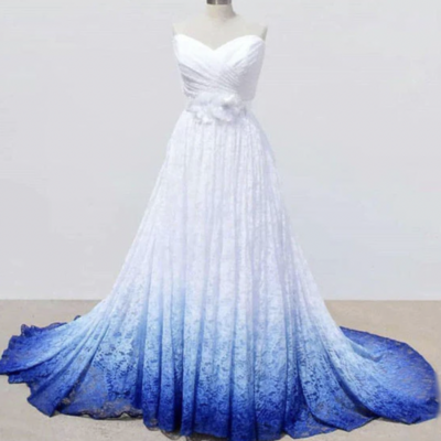 Sweetheart blue and white ombre wedding dresses with handmade flowers  - Thumbnail 2