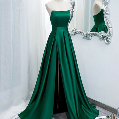 Elegant a-line satin formal prom dress, beautiful long prom dress