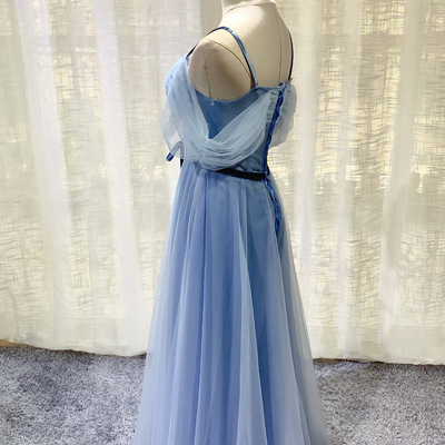 Elegant, spaghetti strap bridesmaid dress, blue prom dress,custom made - Thumbnail 4