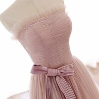 Simple Pink Fashionable Scoop Tulle Long Wedding Party Dress With Bow,  - Thumbnail 1