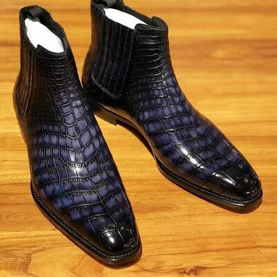  handmade crocodile  leather  men high ankle boots - Thumbnail 3