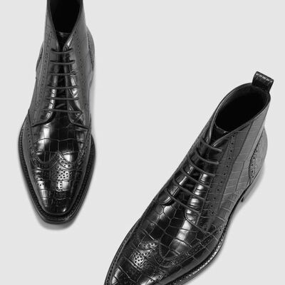   handmade crocodile  leather  men high ankle boots - Thumbnail 2