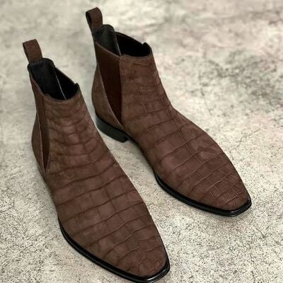   handmade crocodile  leather  men high ankle boots - Thumbnail 3