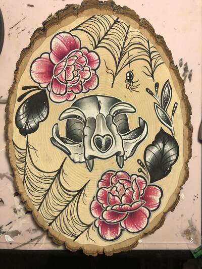 RAWR Cat Skull Wood Slab