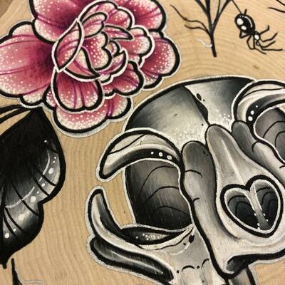 Rawr cat skull wood slab