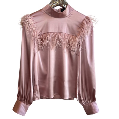 Satin feather trim top