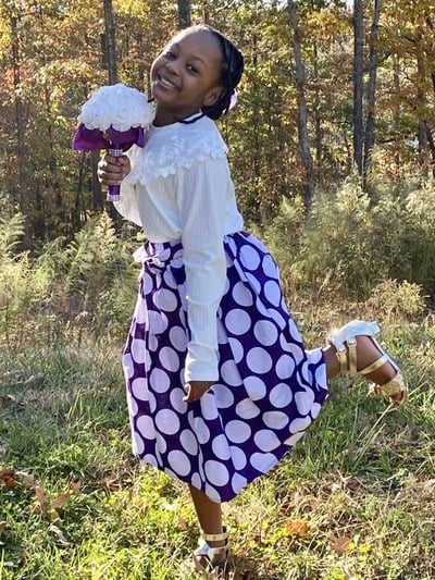 Young Girl Purple & White Polka Dot Skirt Set