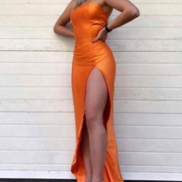 Simple Strapless Burnt Orange Prom Dresses With Slit Side，1645 - Thumbnail 1
