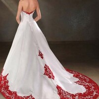 Vintage Design White and Red Wedding Dresses Halter Neck Beaded Embriodery A Line Satin Bridal Gowns,1647 - Thumbnail 1