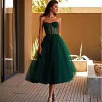 Princess A-Line Sweetheart Dark Green Tulle Tea Length Prom Dress,1648 - Thumbnail 1