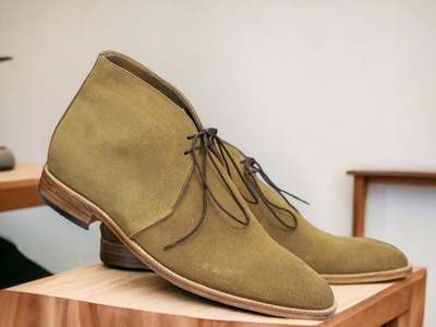 Men's Handmade Beige Lace Up Suede Leather Chukka Boot, Fashion Boot