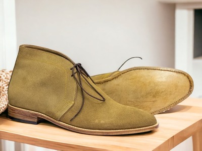 Men's Handmade Beige Lace Up Suede Chukka Fashion Boot