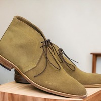 Men's Handmade Beige Lace Up Suede Chukka Fashion Boot - Thumbnail 2
