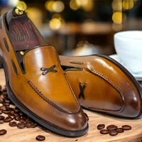 Handmade Men's Brown Leather Loafer Shoes , Slip On Moccasin Shoes - Thumbnail 1