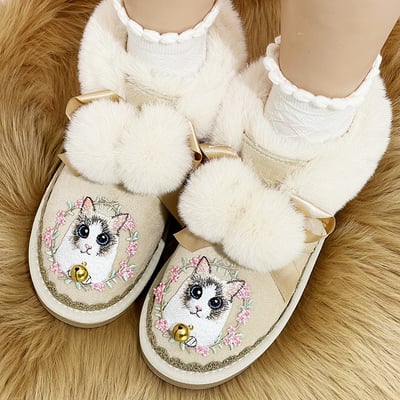 Mori girl floral kitty snow boots