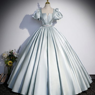 Cute satin floor length a-line prom dress - Thumbnail 1