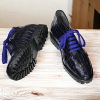 Ankle High Men's Blue Alligator Rubber Sole Lace Up Boot ,Designer Boot - Thumbnail 2