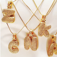 Stunning Shine Bubble Initials Full Diamonds Gold Necklace Unique Rare For Women and Men Amazing - Thumbnail 1