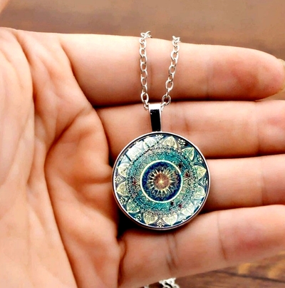 Stunning Ancient Mandala Handmade Art Print Silver Necklace Amazing