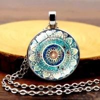 Stunning Ancient Mandala Handmade Art Print Silver Necklace Amazing - Thumbnail 1