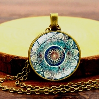 Stunning Ancient Mandala Handmade Art Print Silver Necklace Amazing - Thumbnail 5