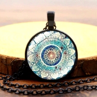 Stunning Ancient Mandala Handmade Art Print Silver Necklace Amazing - Thumbnail 7