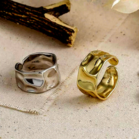 Stunning Irregular Float Shine Silver Gold Ring Unique Rare Amazing  - Thumbnail 7