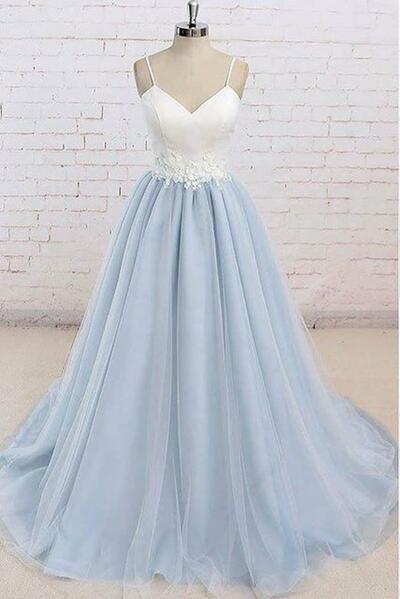 V-neck Tulle/satin Ball Gown Long Prom Dresses,formal Dress,wedding Party Dresses