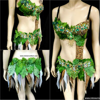 Jungle Forest Cheetah Fairy Monokini Dress Bra Cosplay Dance Costume Rave Bra Rave Wear Halloween Burlesque Show Girl - Thumbnail 4