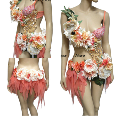 Sweet as a Peach Spring Fairy Monokini Cosplay Dance Costume Rave Bra Halloween Burlesque Show Girl