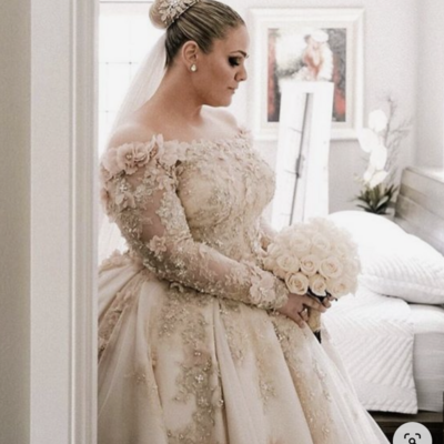 Plus size beach v neck wedding dresses bridal gown slit side - Thumbnail 1