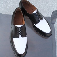 Crafted Leather Handmade Two Tone Black White Formal Dress Stylish Lace up Oxford Shoes - Thumbnail 1