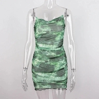 Green Mesh Spaghetti Strap Mini Dress - Thumbnail 6
