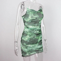 Green Mesh Spaghetti Strap Mini Dress - Thumbnail 7