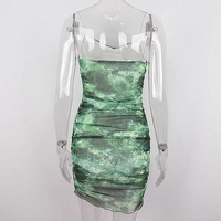 Green Mesh Spaghetti Strap Mini Dress - Thumbnail 8