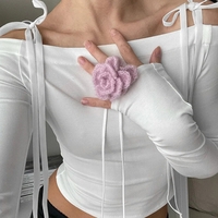 White Bow Off Shoulder Long Sleeve Top - Thumbnail 3