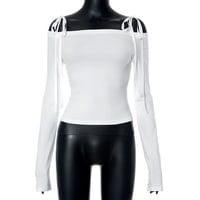 White Bow Off Shoulder Long Sleeve Top - Thumbnail 5