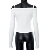 White Bow Off Shoulder Long Sleeve Top - Thumbnail 7