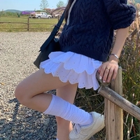 White Double Layer Mini Skirt  - Thumbnail 2