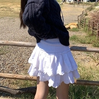 White Double Layer Mini Skirt  - Thumbnail 6
