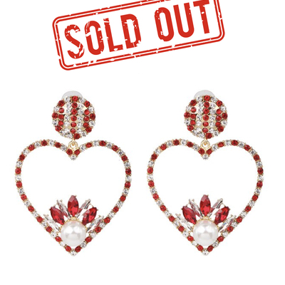 Heart earrings (red w pearl)