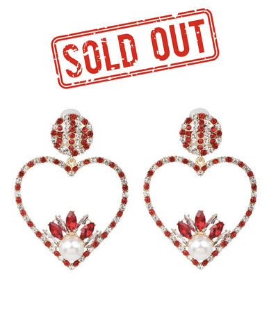 Heart earrings (red w pearl)