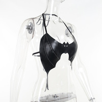 Black PU Leather Bat Crop Top - Thumbnail 6