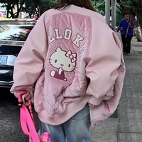 PU Cat Embroidery Thick Baseball Jacket  - Thumbnail 4