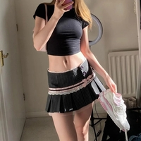 Pink Bow Stripe Fold Lace Up High Waist Skirt  - Thumbnail 1