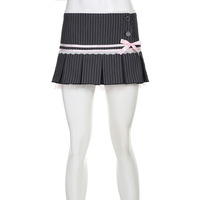 Pink Bow Stripe Fold Lace Up High Waist Skirt  - Thumbnail 5