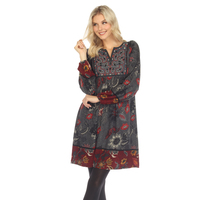 White Mark Women's Paisley Flower Embroidered Sweater Dress - Thumbnail 3