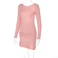 Pink Splice Fold Bodycon Dress - Thumbnail 4