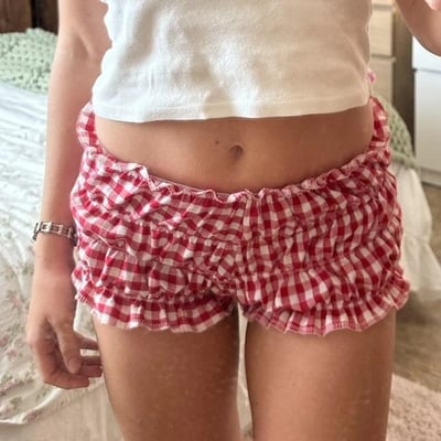 Red plaid cotton bloomer pants